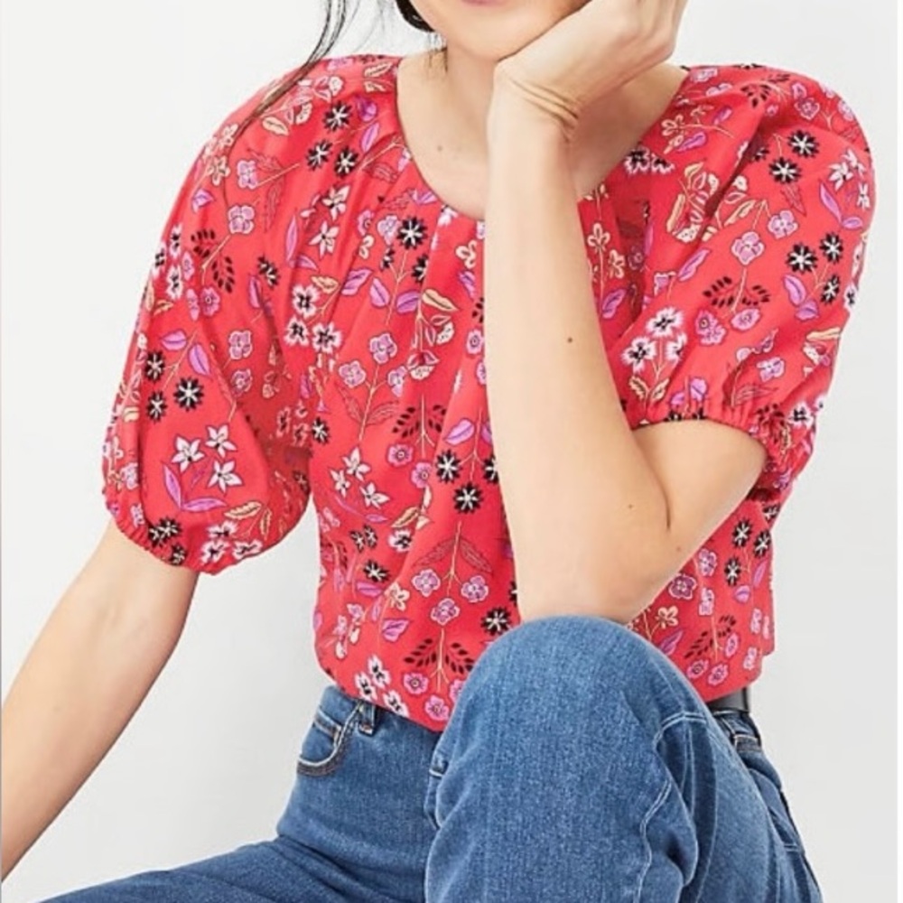 ANN TAYLOR Pleated Jewel Neck Blouse